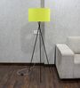 Cracko Black Base Metal Tripod Floor Lamp (Foot Switch) with Yellow Cotton Shade