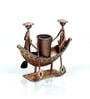 Metal Handpainted Decorative Boat Pen Stand Showpiece in Golden Finish