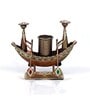 Metal Handpainted Decorative Boat Pen Stand Showpiece in Golden Finish