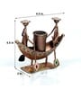 Metal Handpainted Decorative Boat Pen Stand Showpiece in Golden Finish
