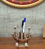 Metal Handpainted Decorative Boat Pen Stand Showpiece in Golden Finish