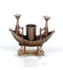 Metal Handpainted Decorative Boat Pen Stand Showpiece in Golden Finish
