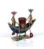 Metal Handpainted Decorative Boat Pen Stand Showpiece in Multicolor