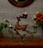 Metal Handpainted Decorative Deer Tea Light Showpiece in Multicolor