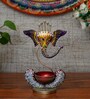 Metal Handpainted Decorative Ganesh Tea Light Showpiece in Multicolor
