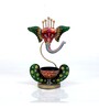 Metal Handpainted Decorative Ganesh Tea Light Showpiece in Multicolor