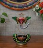 Metal Handpainted Decorative Ganesh Tea Light Showpiece in Multicolor