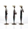Metal Handpainted Decorative Lady Musician Showpiece Set of 3 in Multicolor
