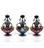 Metal Handpainted Decorative Lady Musician Showpiece Set of 3 in Multicolor