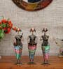 Metal Handpainted Decorative Lady Musician Showpiece Set of 3 in Multicolor