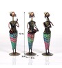 Metal Handpainted Decorative Lady Musician Showpiece Set of 3 in Multicolor