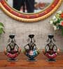 Metal Handpainted Decorative Lady Musician Showpiece Set of 3 in Multicolor