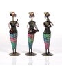 Metal Handpainted Decorative Lady Musician Showpiece Set of 3 in Multicolor