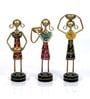 Metal Handpainted Decorative Lady Tea Light Set of 3 Showpiece in Multicolor