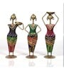 Metal Handpainted Decorative Lady Tea Light Set of 3 Showpiece in Multicolor