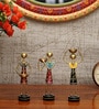 Metal Handpainted Decorative Lady Tea Light Set of 3 Showpiece in Multicolor