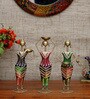 Metal Handpainted Decorative Lady Tea Light Set of 3 Showpiece in Multicolor