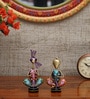 Metal Handpainted Decorative Musician Couple Showpiece Set of 2 in Multicolor