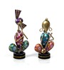 Metal Handpainted Decorative Musician Couple Showpiece Set of 2 in Multicolor