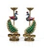 Metal Handpainted Decorative Peacock Tea Light Set of 2 Showpiece in Multicolor