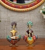 Metal Handpainted Decorative Sardar Musician Showpiece Set of 2 in Multicolor