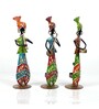 Metal Handpainted Decorative Sardar Musician Showpiece Set of 3 in Multicolor