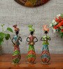 Metal Handpainted Decorative Sardar Musician Showpiece Set of 3 in Multicolor