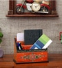 Wooden Handpainted Decorative Desk Organizer Showpiece in Orange Color