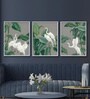 Crane Green Canvas Framed Wildlife Art Panels Set of 3