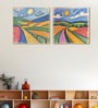Crayon Hand Drawn Canvas Wall Painting Set of 2 Gold Frame
