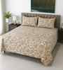 Cream & Green Abstract 400 TC Cotton Super King Size Bedsheet with 2 Pilllow covers Essential Series Collection
