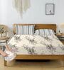 Cream & Grey Glace Cotton Floral Print Elastic Fitted King Bedsheet With 2 Pillow Covers