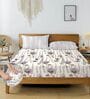 Cream & Grey Glace Cotton Floral Print Elastic Fitted King Bedsheet With 2 Pillow Covers