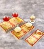 Cream & Red MDF Wood Versace (Set of 3) Serving Tray