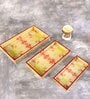 Cream & Red MDF Wood Versace (Set of 3) Serving Tray