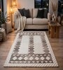 Cream Taupe Geometric Wool And Cotton 5 X 8 Ft Hand Tufted Carpet