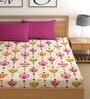 Cream 180 TC Floral Cotton Fitted Double Bedsheet 2 Pillow covers