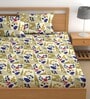 Cream 180 TC Floral Cotton Queen Double Bedsheet 2 Pillow covers