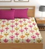Cream 180 TC Floral Cotton Queen Double Bedsheet 2 Pillow covers