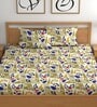 Cream 180 TC Floral Cotton Queen Double Bedsheet 2 Pillow covers