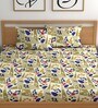 Cream 180 TC Floral Cotton Fitted Double Bedsheet 2 Pillow covers