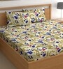 Cream 180 TC Floral Cotton Queen Double Bedsheet 2 Pillow covers
