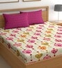 Cream 180 TC Floral Cotton Queen Double Bedsheet 2 Pillow covers