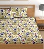 Cream 180 TC Floral Cotton Fitted Double Bedsheet 2 Pillow covers