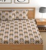 Cream 180 TC Floral Cotton Queen Double Bedsheet 2 Pillow covers
