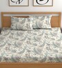 Cream 200 TC Abstract Cotton Fitted Double Bedsheet 2 Pillow covers