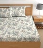 Cream 200 TC Abstract Cotton Queen Double Bedsheet 2 Pillow covers