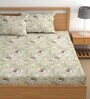 Cream 200 TC Floral Cotton Queen Double Bedsheet 2 Pillow covers