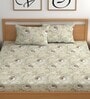 Cream 200 TC Floral Cotton Fitted Double Bedsheet 2 Pillow covers