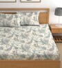 Cream 200 TC Abstract Cotton Fitted Double Bedsheet 2 Pillow covers
